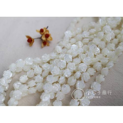 雙面玫瑰花-白色貝殼 8mm (1串/25入)