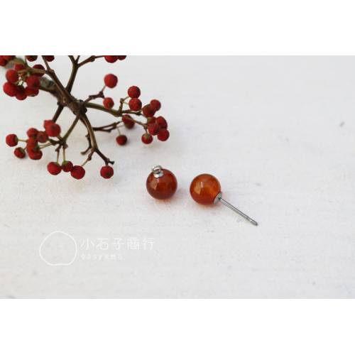 半洞珠-紅瑪瑙-圓珠8mm (1入)