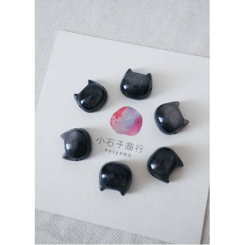 銀曜石-貓臉15x16mm"橫洞" (1入)