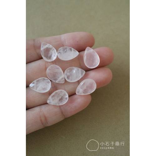 粉晶 - 扁水滴切角10x14mm"側洞" (9入)